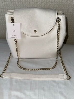 LC Lauren Conrad Satchel Ivory w Gold Hardware Convertible Chain Shoulder Bag